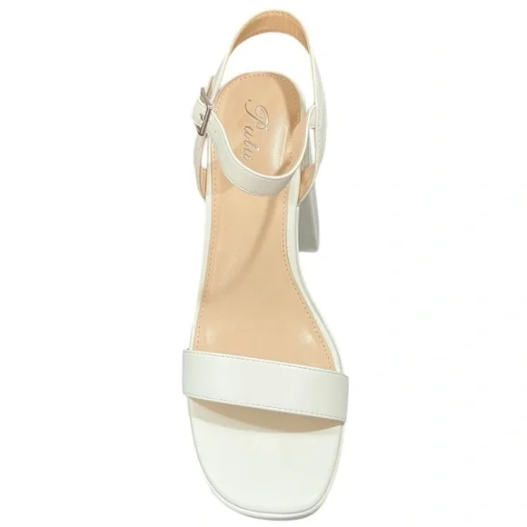 Putu White Platform Heel Sandals Womens Size 8.5 Ankle Strap Block Heel New - Picture 9 of 14